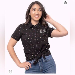 Harley-Davidson Tie Front print button down embroidered shirt blouse top 🏍️🦜